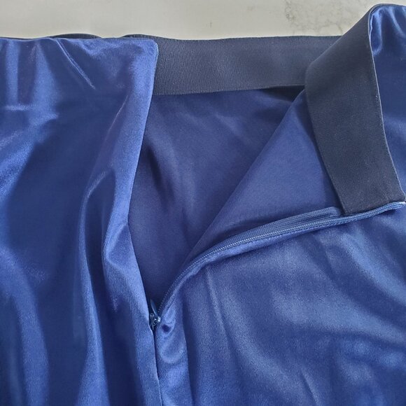 New Without Tags Royal Blue Satin Elastic High Waist Stretch Maxi Skirt  L/XL - Picture 9 of 11